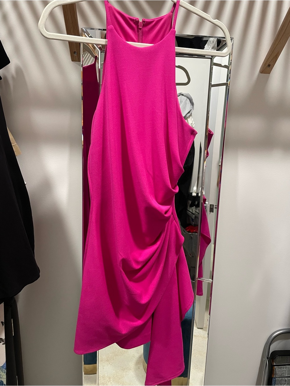 Badgley Mischka Fuchsia Asymmetrical Halter Dress